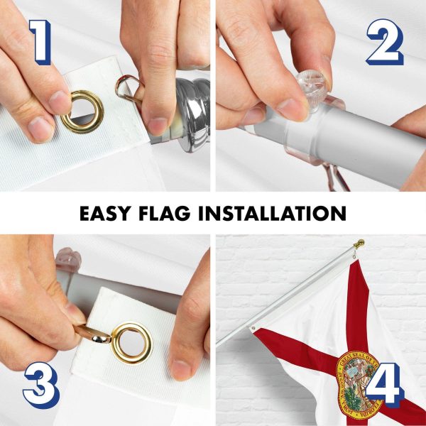 G128 Combo Pack: 5 Ft Tangle Free Aluminum Spinning Flagpole (Silver) & Florida FL State Flag 2.5x4 Ft, StormFlyer Series Embroidered 220GSM Spun Polyester | Pole with Flag Included - Image 7