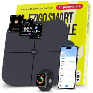 25 Metrics  Black Digital Bathroom Smart Scale with BMI Body Fat Muscle Mass Bluetooth Apple Health Compatible Scales Digital Weight Composition Scale & Body Fat Mass Up to 400lb 180 kg
