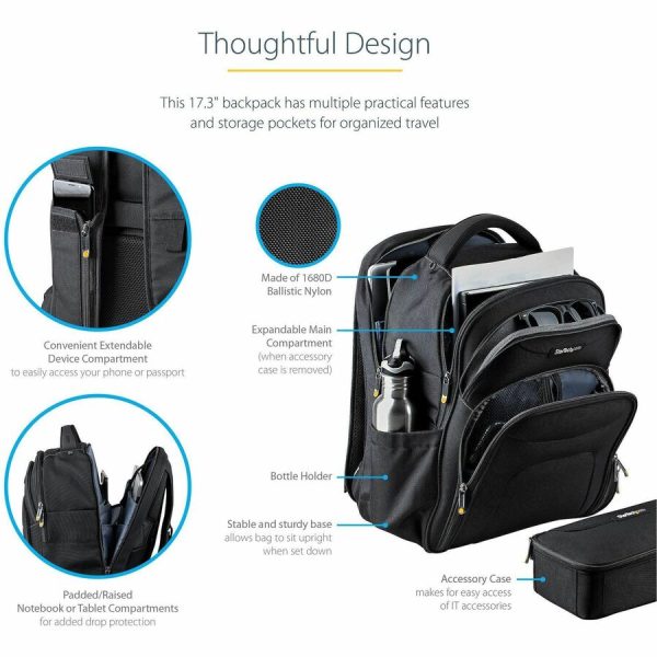 StarTech.com 17.3" Laptop Backpack w/ Removable Accessory Case, Professional IT Tech Backpack for Work/Travel/Commute, Nylon Computer Bag - Image 3