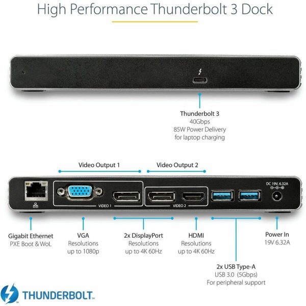 StarTech.com Thunderbolt 3 Dock, Dual 4K 60Hz Monitor TB3 Docking Station with DisplayPort, HDMI & 1080p VGA, 85W Power Delivery, TAA - Image 2