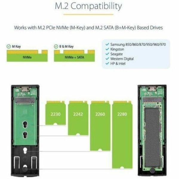 StarTech.com USB-C 10Gbps to M.2 NVMe or M.2 SATA SSD Enclosure, Tool-free M.2 PCIe/SATA SSD Aluminum Enclosure, USB-C & USB-A Host Cables - Image 5