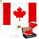 G128 Combo Pack: 5 Ft Tangle Free Aluminum Spinning Flagpole (White) & Canada Canadian Flag 2.5x4 Ft, Double ToughWeave Series Double Sided Embroidered 210D Polyester | Pole with Flag Included