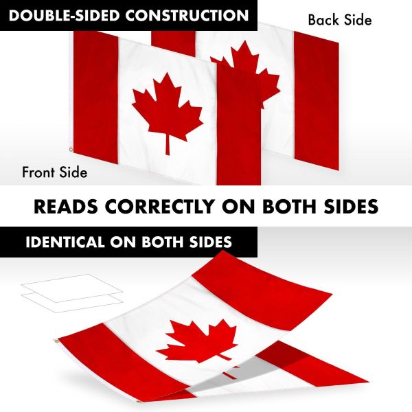 G128 Combo Pack: 5 Ft Tangle Free Aluminum Spinning Flagpole (White) & Canada Canadian Flag 2.5x4 Ft, Double ToughWeave Series Double Sided Embroidered 210D Polyester | Pole with Flag Included - Image 3