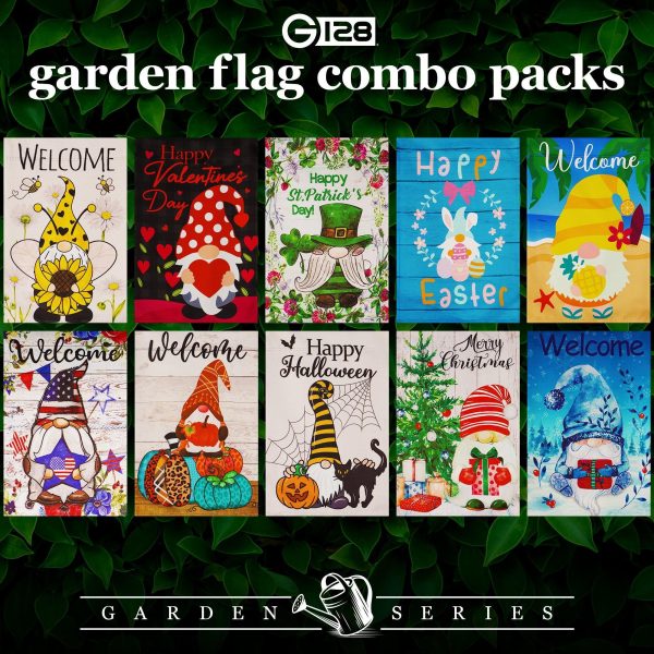 G128 Garden Flag Set Holiday Gnomes 12"x18" 10 pieces Blockout Fabric - Image 2