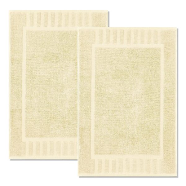 Luxury Bath Mat Floor Towel Set   Absorbent Cotton Hotel Spa Shower Bathtub Mats [Not a Bathroom Rug] 22 x34  | 2 Pack | Beige