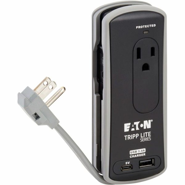 Eaton Tripp Lite Series Protect It! 2-Outlet Travel-Size Surge Protector - 5-15R Outlets, USB-C and USB-A Ports, 5-15P Input, Black - Image 2