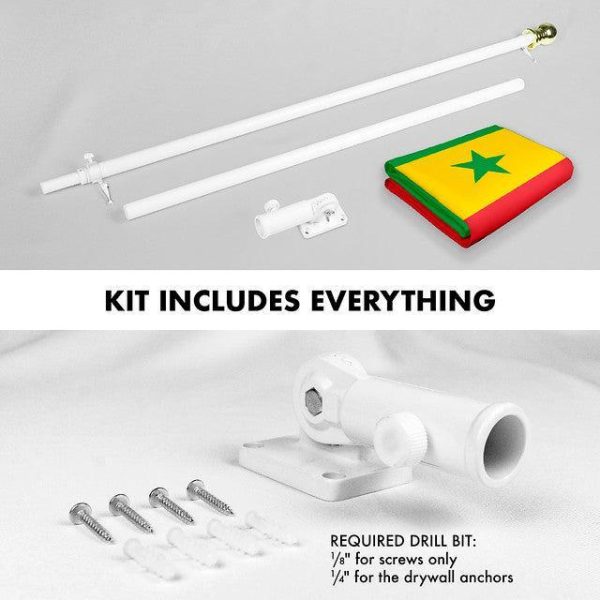 G128 Combo Pack: 6 Feet Tangle Free Spinning Flagpole (White) Senegal Senegalese Flag 3x5 ft Printed 150D Brass Grommets (Flag Included) Aluminum Flag Pole - Image 2