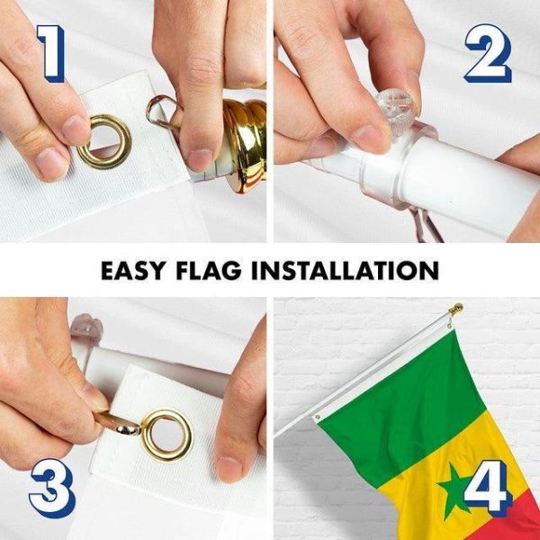 G128 Combo Pack: 6 Feet Tangle Free Spinning Flagpole (White) Senegal Senegalese Flag 3x5 ft Printed 150D Brass Grommets (Flag Included) Aluminum Flag Pole - Image 7