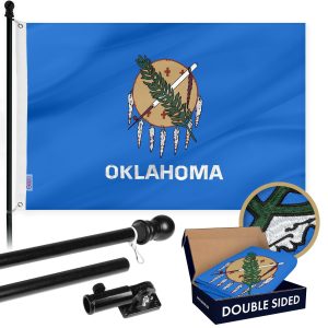 G128 Combo Pack: 6 Ft Tangle Free Aluminum Spinning Flagpole (Black) & Oklahoma OK State Flag 3x5 Ft, Double ToughWeave Series Double Sided Embroidered 210D Polyester | Pole with Flag Included