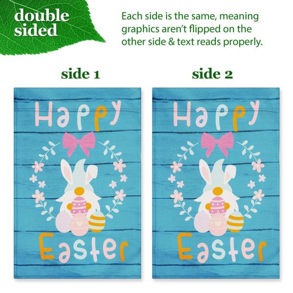 G128 Combo Pack: Garden Flag Stand Black 36 in x 16 in & Garden Flag Happy Easter Decoration Rabbit Gnome with Eggs 12"x18" Double-Sided Blockout Fabric - Image 5