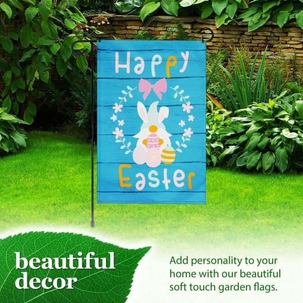 G128 Combo Pack: Garden Flag Stand Black 36 in x 16 in & Garden Flag Happy Easter Decoration Rabbit Gnome with Eggs 12"x18" Double-Sided Blockout Fabric - Image 6