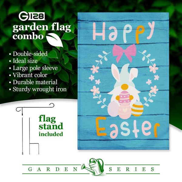 G128 Combo Pack: Garden Flag Stand Black 36 in x 16 in & Garden Flag Happy Easter Decoration Rabbit Gnome with Eggs 12"x18" Double-Sided Blockout Fabric - Image 7