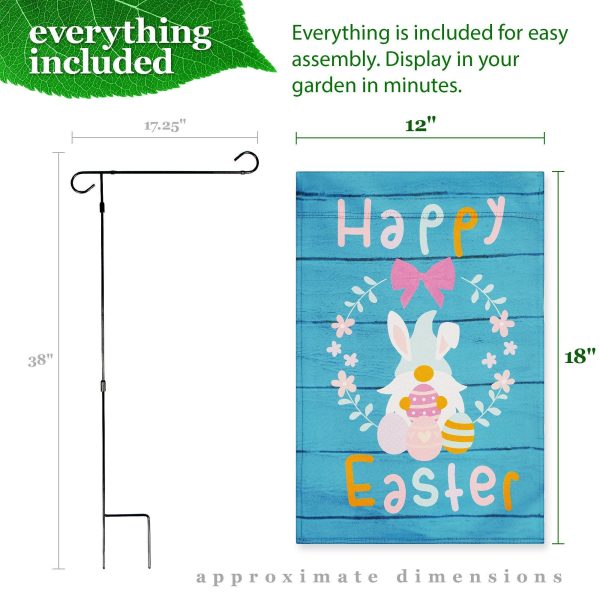 G128 Combo Pack: Garden Flag Stand Black 36 in x 16 in & Garden Flag Happy Easter Decoration Rabbit Gnome with Eggs 12"x18" Double-Sided Blockout Fabric - Image 9