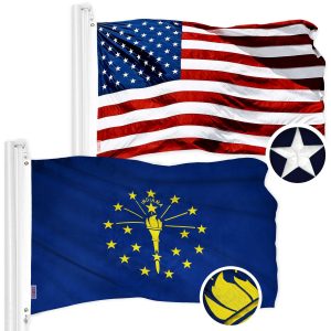 G128 Combo Pack: American USA Flag 4x6 Ft & Indiana IN State Flag 4x6 Ft | Both ToughWeave Series Embroidered Polyester, Embroidered Design, Indoor/Outdoor, Brass Grommets