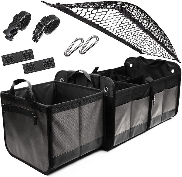 3 Compartment Separable Collapsible Car Trunk Storage Organizer for SUV Minivan Truck Sedan   XL Two Shades of Gray