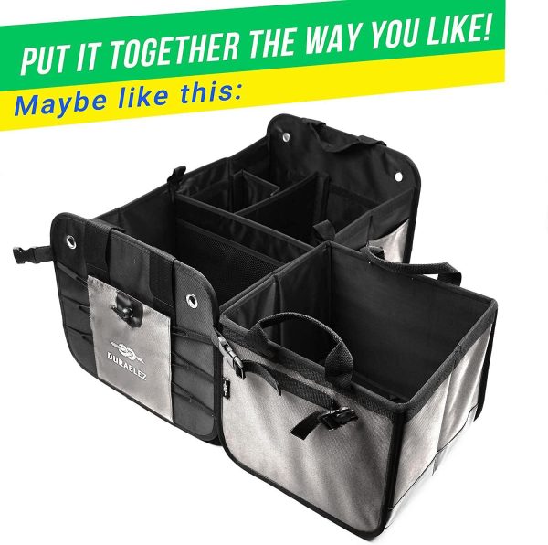 3 Compartment Separable Collapsible Car Trunk Storage Organizer for SUV Minivan Truck Sedan   XL Two Shades of Gray - Image 3