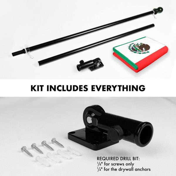G128 Combo Pack: 6 Ft Tangle Free Aluminum Spinning Flagpole (Black) & Mexico Mexican Flag 3x5 Ft, LiteWeave Pro Series Printed 150D Polyester, 4 Corner Brass Grommets | Pole with Flag Included - Image 2