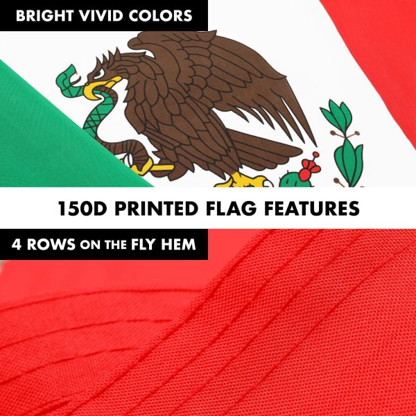 G128 Combo Pack: 6 Ft Tangle Free Aluminum Spinning Flagpole (Black) & Mexico Mexican Flag 3x5 Ft, LiteWeave Pro Series Printed 150D Polyester, 4 Corner Brass Grommets | Pole with Flag Included - Image 5