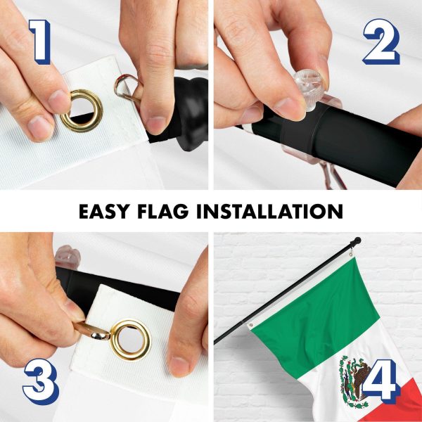 G128 Combo Pack: 6 Ft Tangle Free Aluminum Spinning Flagpole (Black) & Mexico Mexican Flag 3x5 Ft, LiteWeave Pro Series Printed 150D Polyester, 4 Corner Brass Grommets | Pole with Flag Included - Image 7