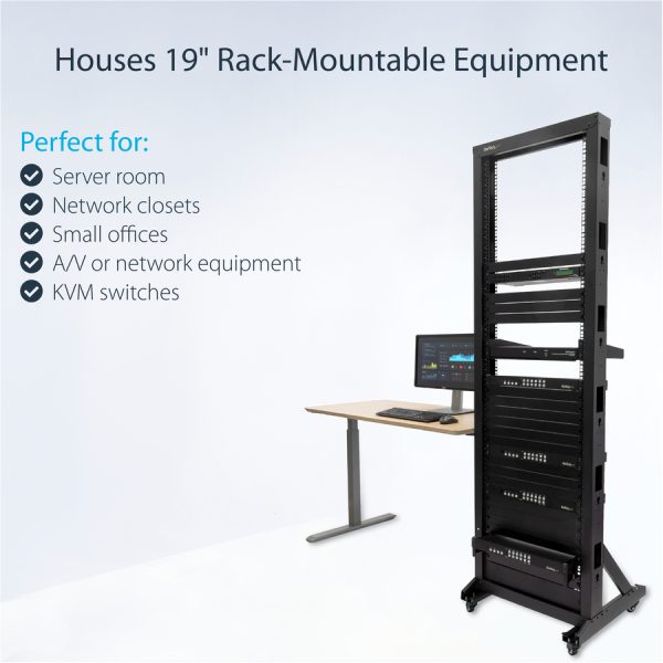 StarTech.com 2-Post 42U Mobile Open Frame Server Rack, Two Post 19in Network Rack with Casters, Rolling Open Rack for AV/Data/IT Equipment - Image 7