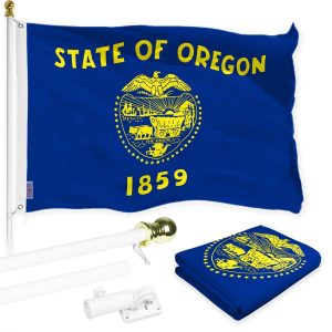 G128 Combo Pack: 6 Ft Tangle Free Spinning Flagpole (White) & Oregon Double Sided Flag 3x5 Ft Printed 150D Polyester, Brass Grommets (Flag Included) Aluminum Flag Pole