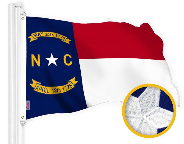 G128 North Carolina State Flag | 2.5x4 Ft | StormFlyer Series Embroidered 220GSM Spun Polyester | Embroidered Design, Indoor/Outdoor, Brass Grommets, Heavy Duty, All Weather