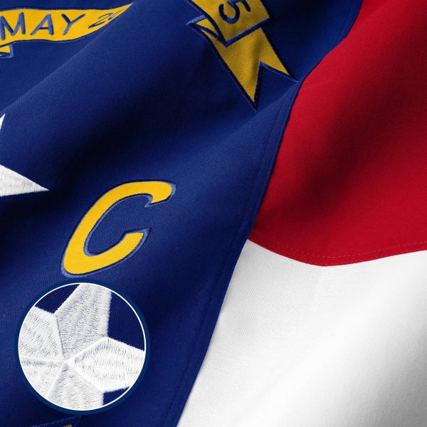 G128 North Carolina State Flag | 2.5x4 Ft | StormFlyer Series Embroidered 220GSM Spun Polyester | Embroidered Design, Indoor/Outdoor, Brass Grommets, Heavy Duty, All Weather - Image 2