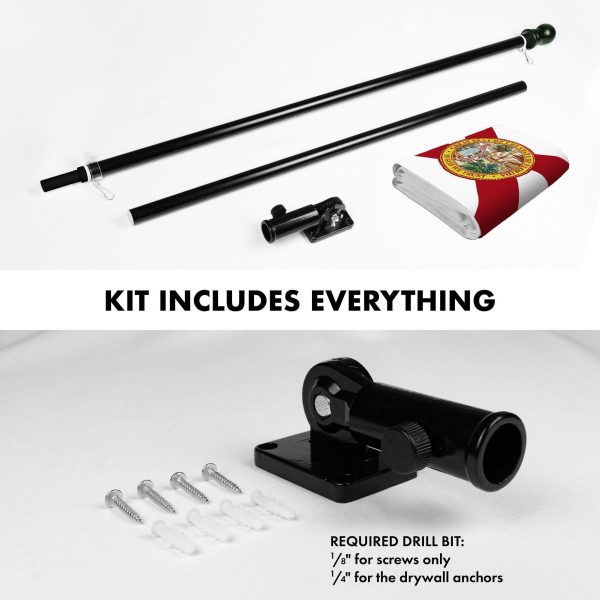 G128 Combo Pack: 5 Ft Tangle Free Aluminum Spinning Flagpole (Black) & Florida FL State Flag 2x3 Ft, StormFlyer Series Embroidered 220GSM Spun Polyester | Pole with Flag Included - Image 2
