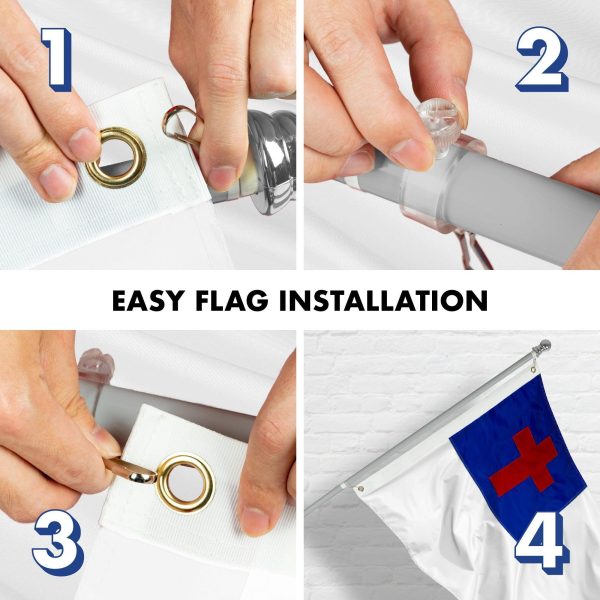 G128 Combo Pack: 5 Ft Tangle Free Aluminum Spinning Flagpole (Silver) & Christian Flag 2.5x4 Ft, ToughWeave Series Embroidered 300D Polyester | Pole with Flag Included - Image 7