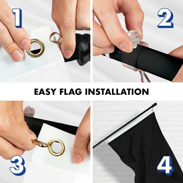 G128 Combo Pack: 6 Feet Tangle Free Spinning Flagpole (Black) Solid Black Flag 3x5 ft Printed 150D Brass Grommets (Flag Included) Aluminum Flag Pole - Image 7