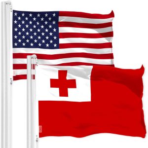 G128 Combo Pack: American USA Flag 3x5 Ft & Tonga Tongan Flag 3x5 Ft | Both LiteWeave Pro Series Printed 150D Polyester, Brass Grommets
