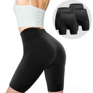 PUREVACY Pack of 4 High Waist Biker Shorts for Women. Polyester and Spandex Yoga Shorts. Seamless Workout Shorts for Women
