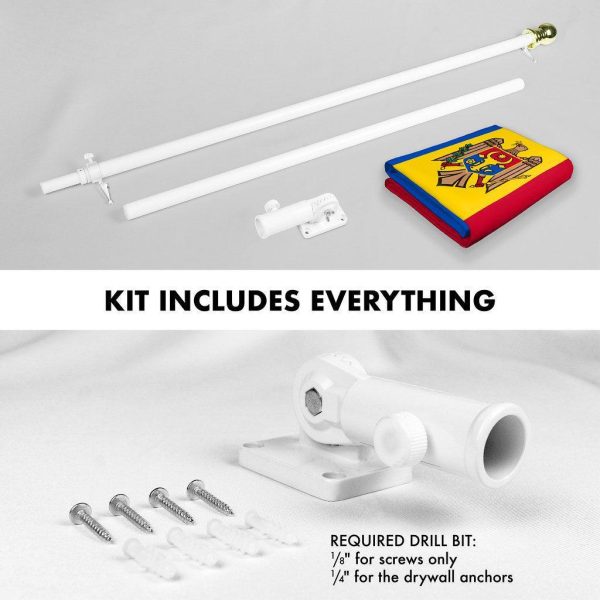 G128 Combo Pack: 6 Ft Tangle Free Spinning Flagpole (White) & Moldova Flag 3x5 Ft Printed 150D Polyester, Brass Grommets (Flag Included) Aluminum Flag Pole - Image 2