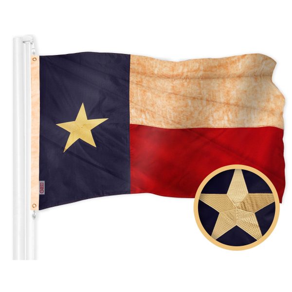 G128 Combo Pack: American USA Tea-Stained Flag 3x5 Ft & Texas Tea-Stained Flag 3x5 Ft | Both ToughWeave Pro Series Embroidered 420D Polyester, Embroidered Design, Indoor/Outdoor, Brass Grommets - Image 2