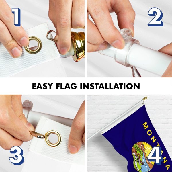 G128 Combo Pack: 6 Ft Tangle Free Spinning Flagpole (White) & Montana Flag 3x5 Ft Printed 150D Polyester, Brass Grommets (Flag Included) Aluminum Flag Pole - Image 7