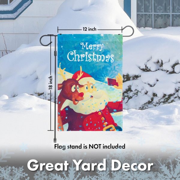 G128 - Christmas Garden Flag, Christmas and Winter Themed Decorations - Santa and Reindeer with Merry Christmas Quote,  | 12x18 Inch | Printed 150D Polyester - Rustic Holiday Seasonal Outdoor Flag - Image 6
