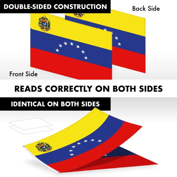 G128 Combo Pack: 6 Ft Tangle Free Aluminum Spinning Flagpole (White) & Venezuela 7 Stars Venezuelan Flag 3x5 Ft, ToughWeave Series Double Sided Embroidered 210D Polyester | Pole with Flag Included - Image 3