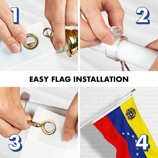 G128 Combo Pack: 6 Ft Tangle Free Aluminum Spinning Flagpole (White) & Venezuela 7 Stars Venezuelan Flag 3x5 Ft, ToughWeave Series Double Sided Embroidered 210D Polyester | Pole with Flag Included - Image 7