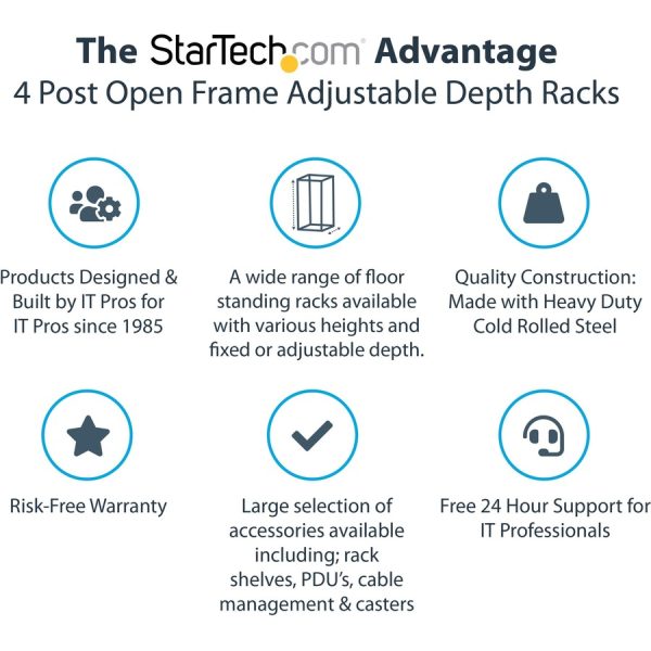 StarTech.com 4-Post 8U Mobile Open Frame Server Rack, 19in Network Rack with Casters, Small Rolling Rack for Computer/AV/Data/IT Equipment - Image 6