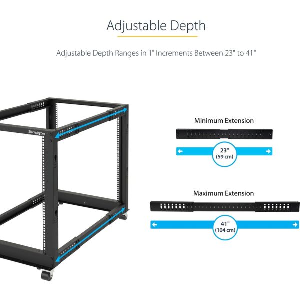 StarTech.com 4-Post 8U Mobile Open Frame Server Rack, 19in Network Rack with Casters, Small Rolling Rack for Computer/AV/Data/IT Equipment - Image 8