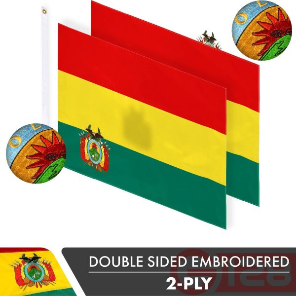 Bolivia Bolivian Flag 3x5 Ft 5-Pack Double-sided Embroidered Polyester By G128 - Image 2