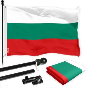 G128 Combo Pack: 6 Ft Tangle Free Spinning Flagpole (Black) & Bulgaria Flag 3x5 Ft Printed 150D Polyester, Brass Grommets (Flag Included) Aluminum Flag Pole