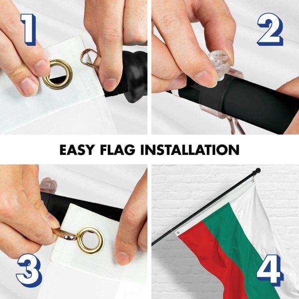 G128 Combo Pack: 6 Ft Tangle Free Spinning Flagpole (Black) & Bulgaria Flag 3x5 Ft Printed 150D Polyester, Brass Grommets (Flag Included) Aluminum Flag Pole - Image 7