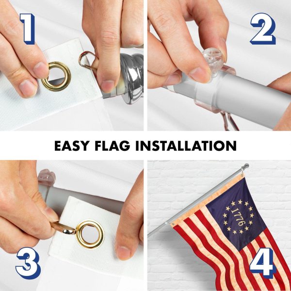 G128 Combo Pack: 6 Ft Tangle Free Aluminum Spinning Flagpole (Silver) & Betsy Ross 1776 Tea-Stained Flag 3x5 Ft, ToughWeave Pro Series Embroidered 420D Polyester | Pole with Flag Included - Image 7