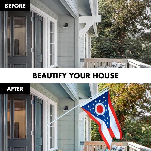 G128 Combo Pack: 5 Ft Tangle Free Aluminum Spinning Flagpole (White) & Ohio OH State Flag 2.5x4 Ft, ToughWeave Series Embroidered 300D Polyester | Pole with Flag Included - Image 3