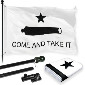 G128 Combo Pack: 6 Feet Tangle Free Spinning Flagpole (Black) Come and Take It Flag 3x5 ft Printed 150D Brass Grommets (Flag Included) Aluminum Flag Pole