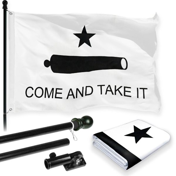 G128 Combo Pack: 6 Feet Tangle Free Spinning Flagpole (Black) Come and Take It Flag 3x5 ft Printed 150D Brass Grommets (Flag Included) Aluminum Flag Pole