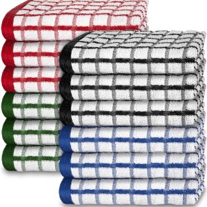 [12 Pack] Premium Dish Cloths for Kitchen   Heavy Duty Absorbent 100% Cotton 410 GSM Terry Kitchen Towels 12x12 (Multi)