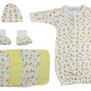 Gown, Cap Booties And Washcloths - 7 Pc Set Cs_0019