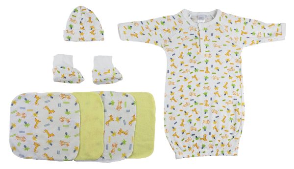 Gown, Cap Booties And Washcloths - 7 Pc Set Cs_0019